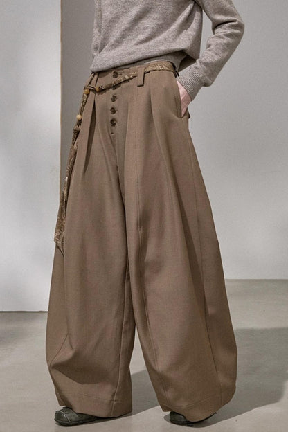 Button Pleated Winter Pants