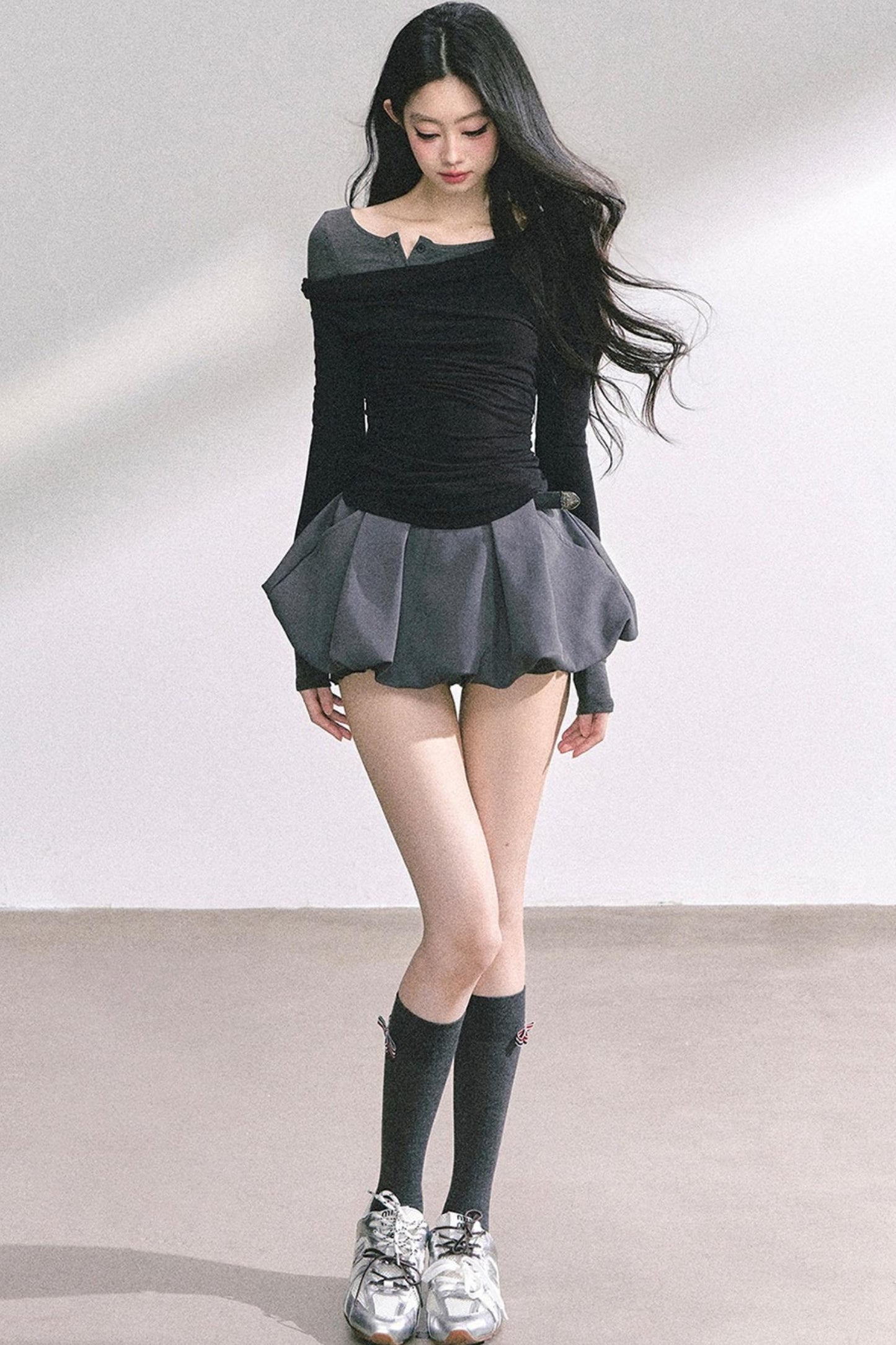 Korean Off-The-Shoulder Black Top