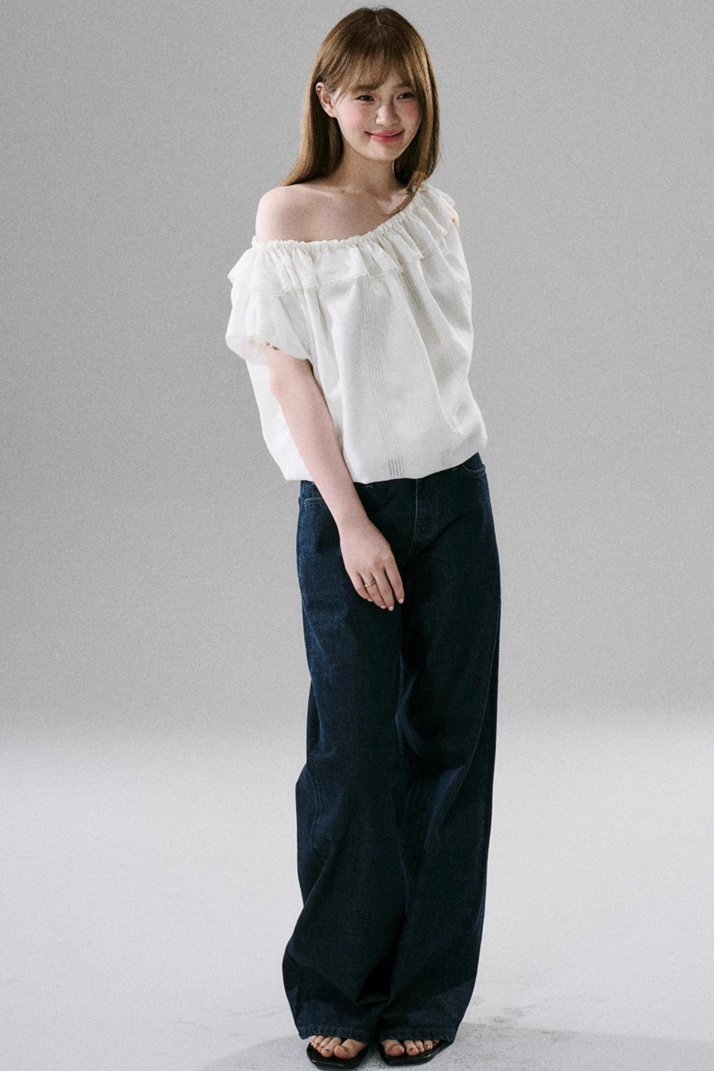 Beaded One-Shoulder Linen Top