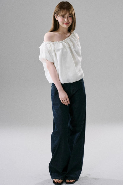 Beaded One-Shoulder Linen Top