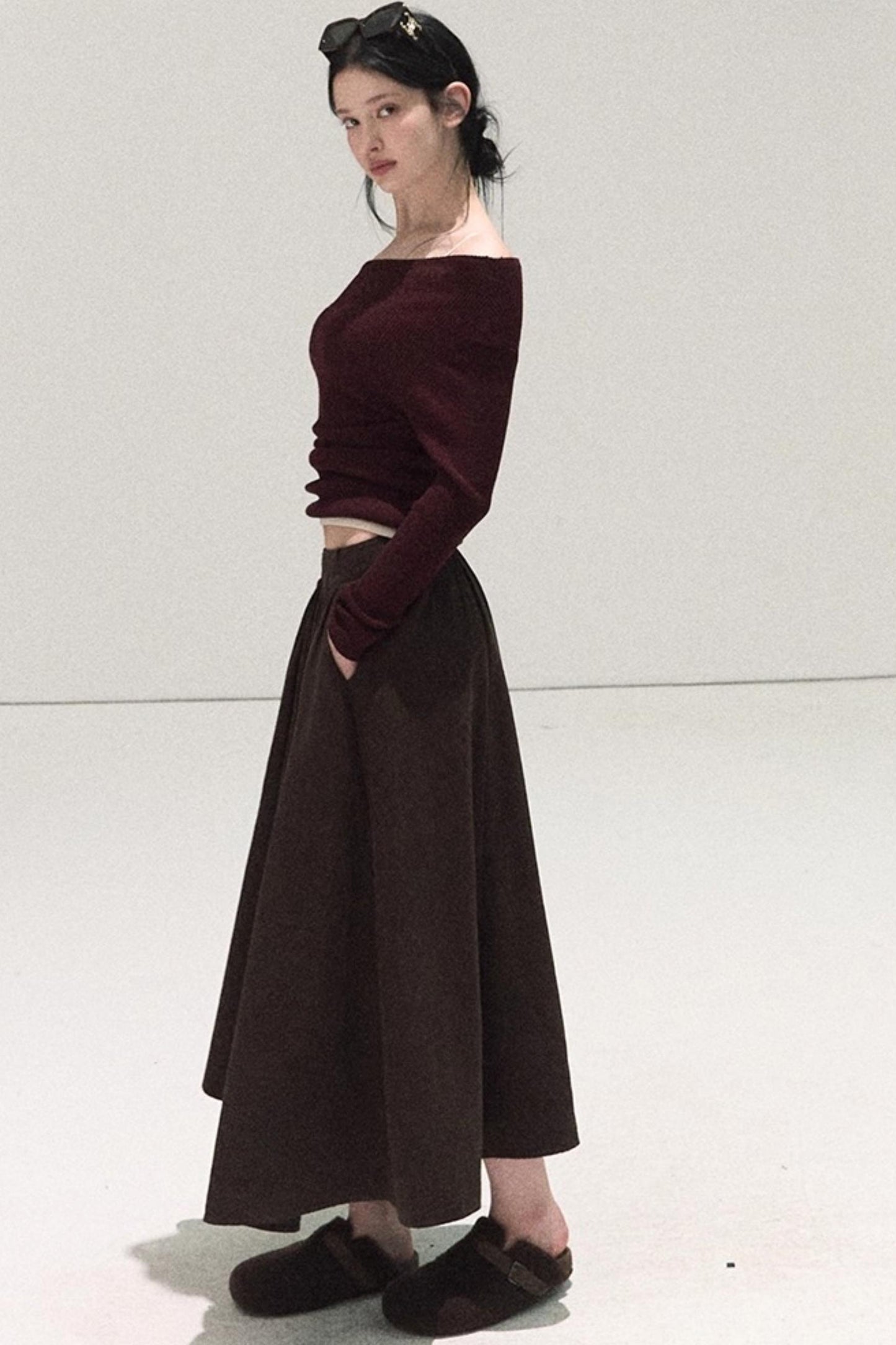 Wool Off-Shoulder Knit Top