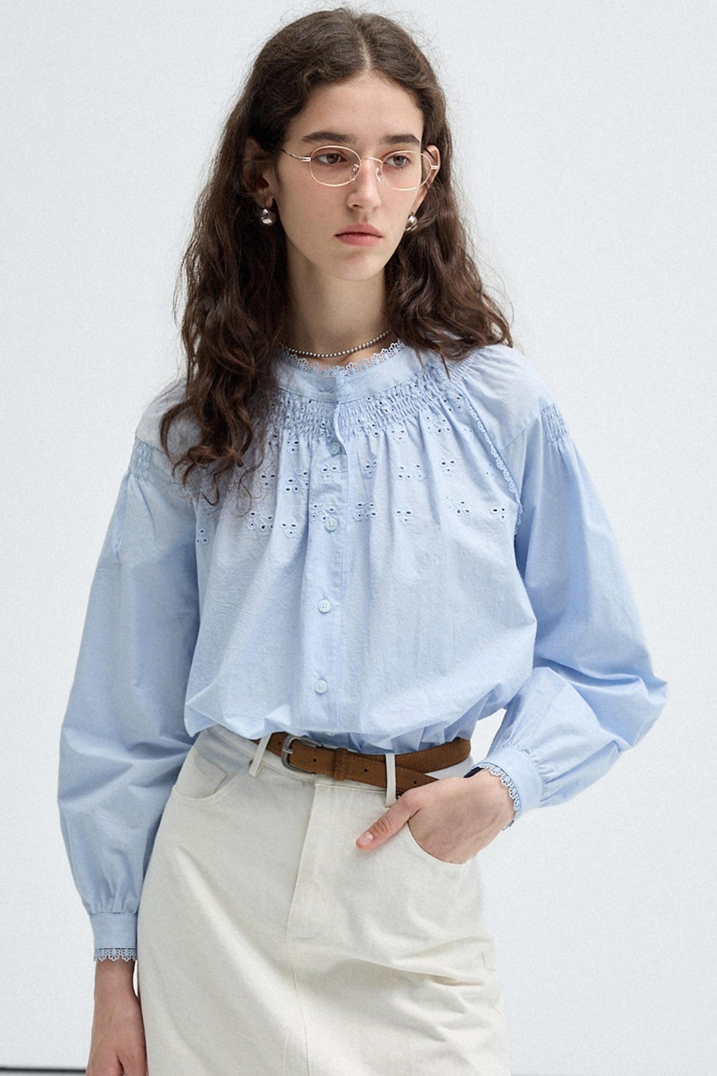 French Vintage Embroidered Cotton Shirt