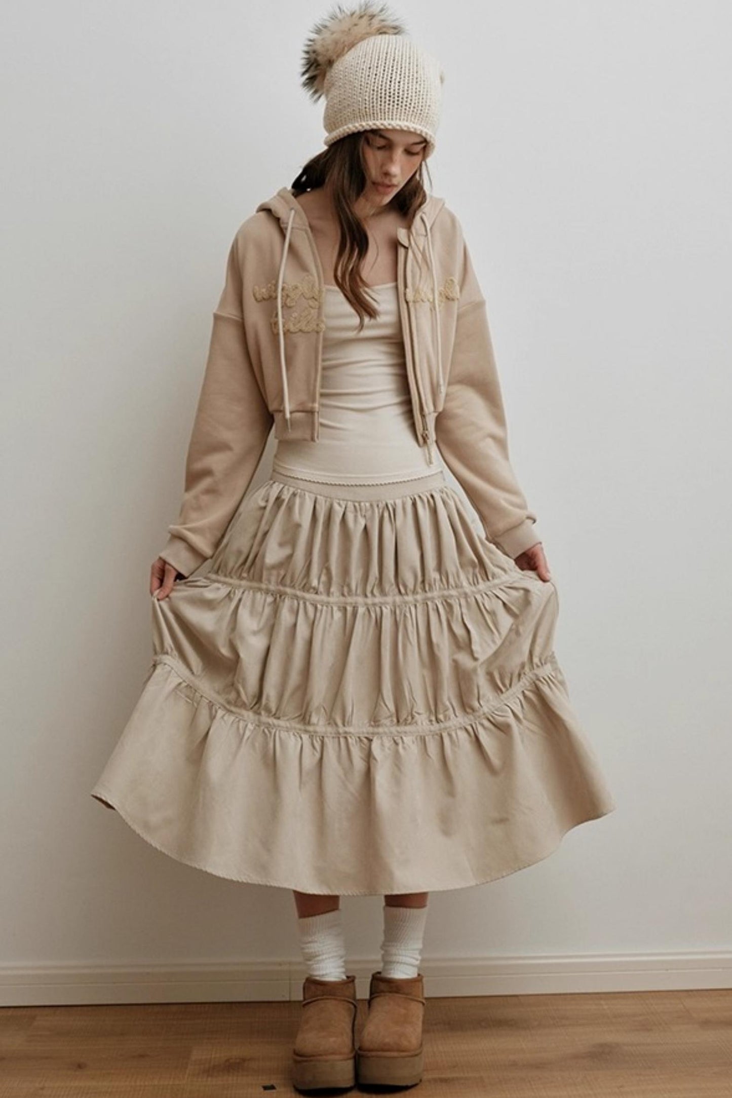 Sunset Suede Spliced Belt Umbrella Skirt
