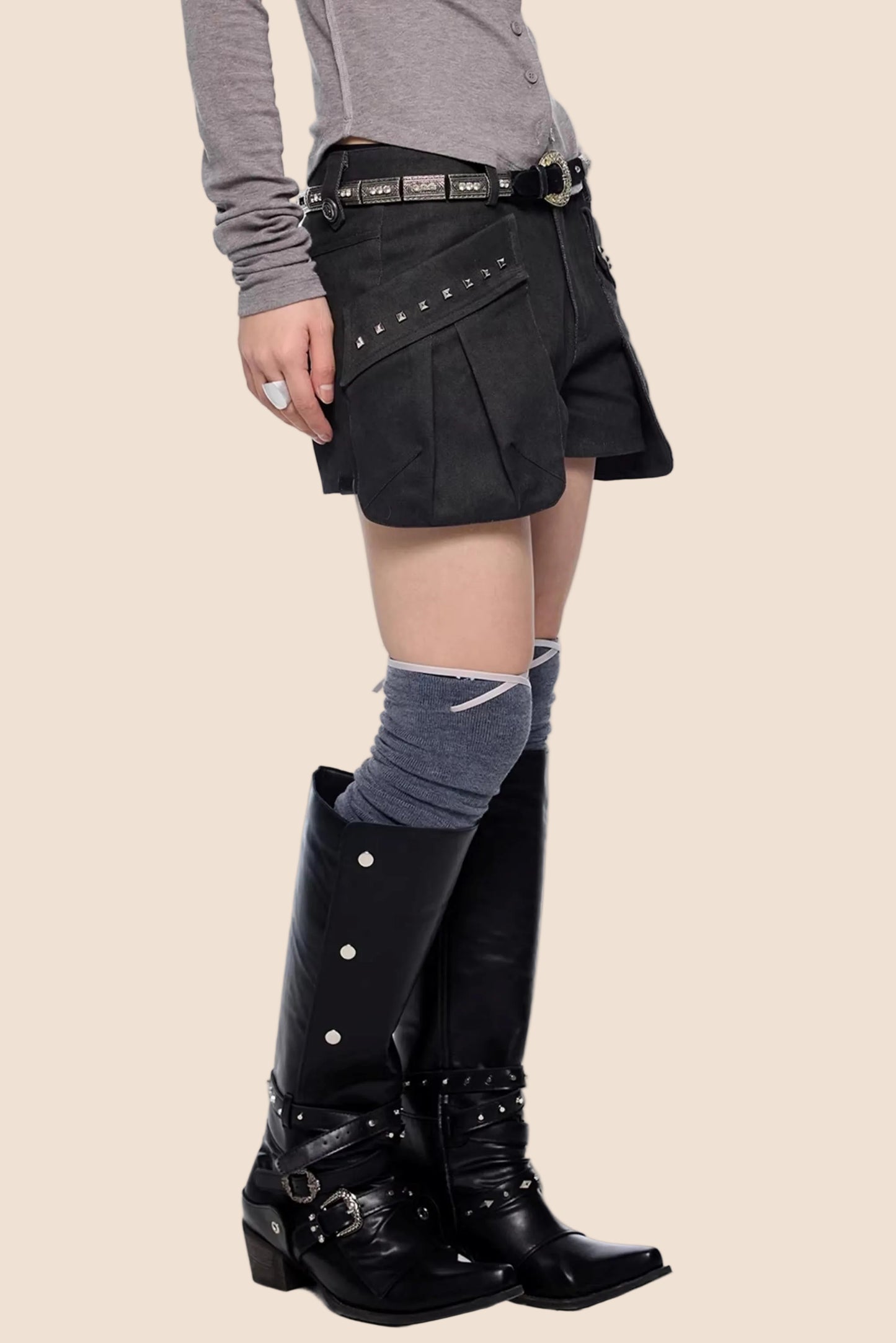 Rivet Pleated A-Line Shorts