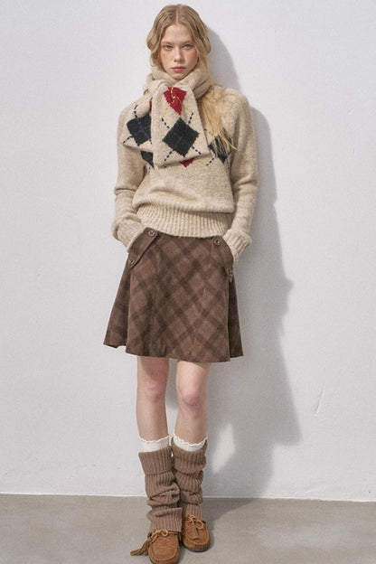 Plaid Wool A-Line Skirt