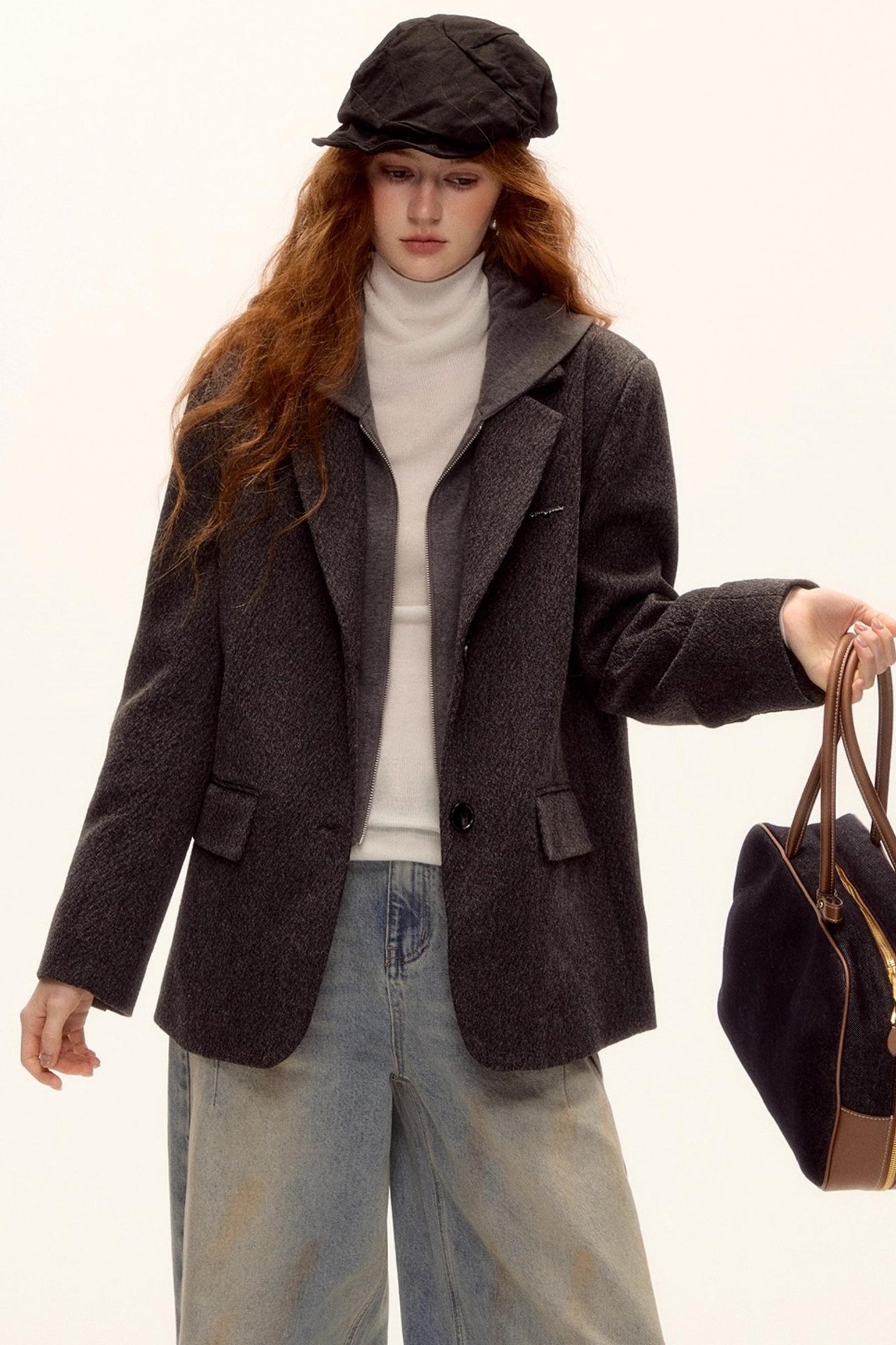 Gray Wool Hooded Blazer Jacket