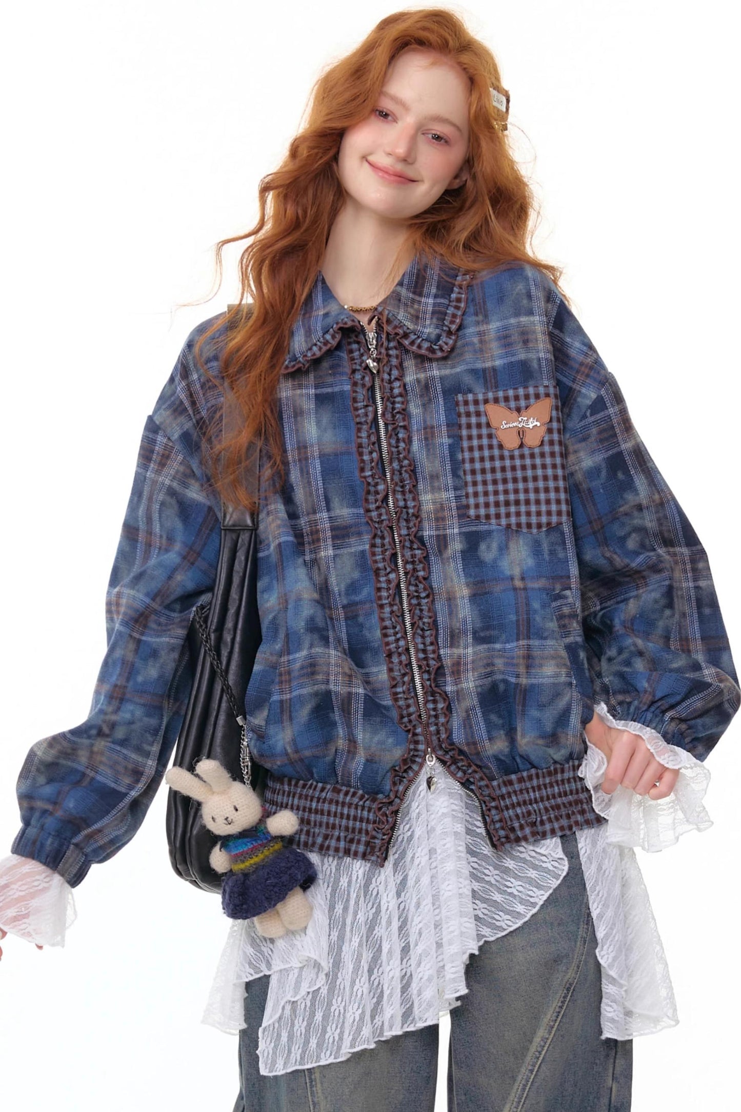 High-End Retro Blue Plaid Jacket
