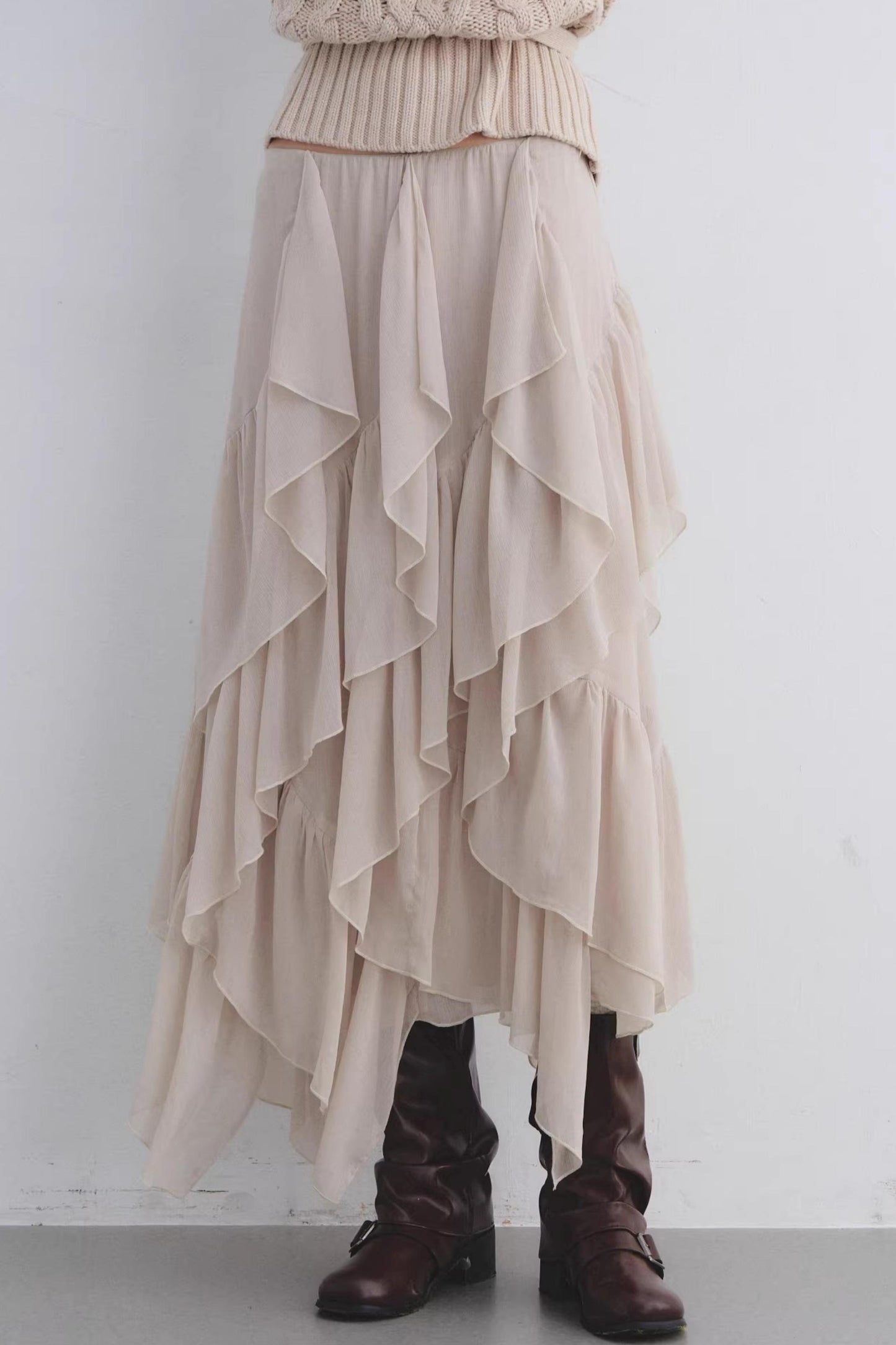 Irregular Ruffled Elastic Chiffon Skirt