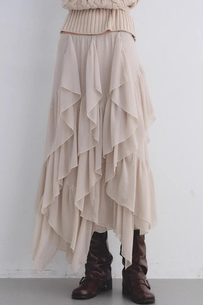 Irregular Ruffled Elastic Chiffon Skirt