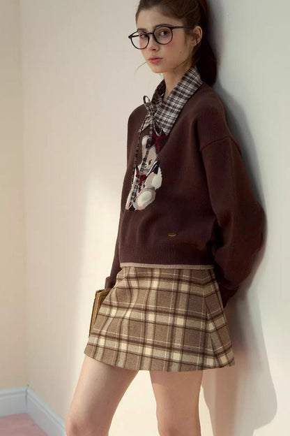 Plaid Fake Collar Sweater