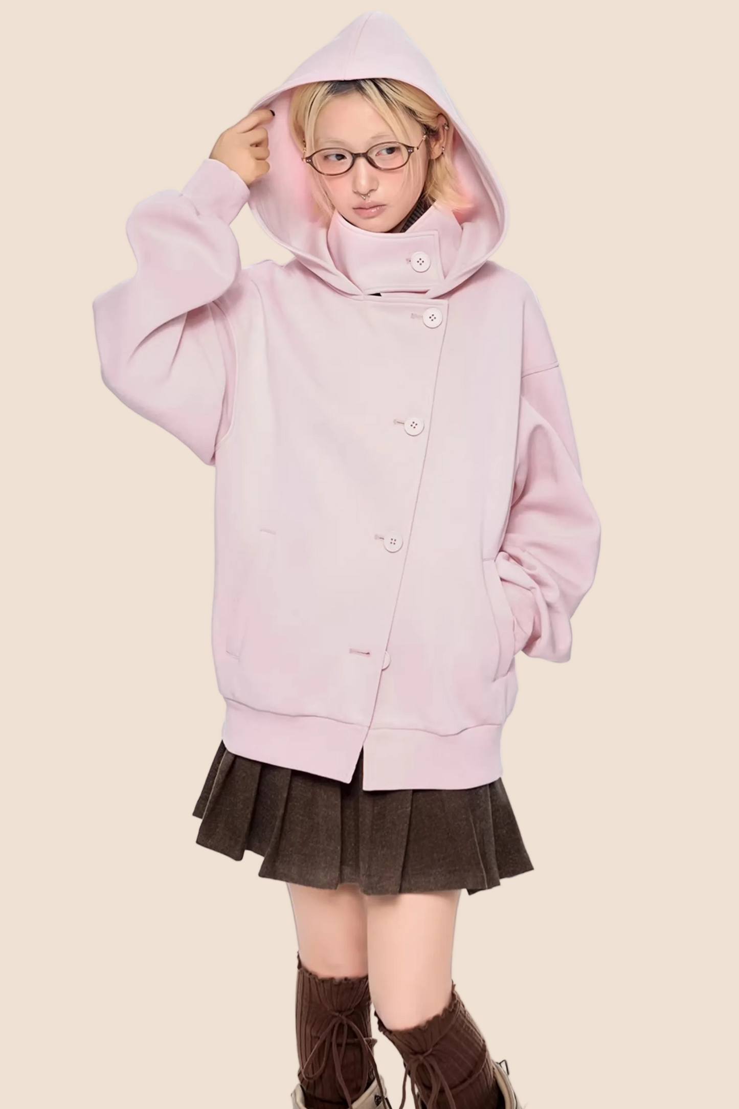 Retro Kapuzen-Sweatshirtjacke