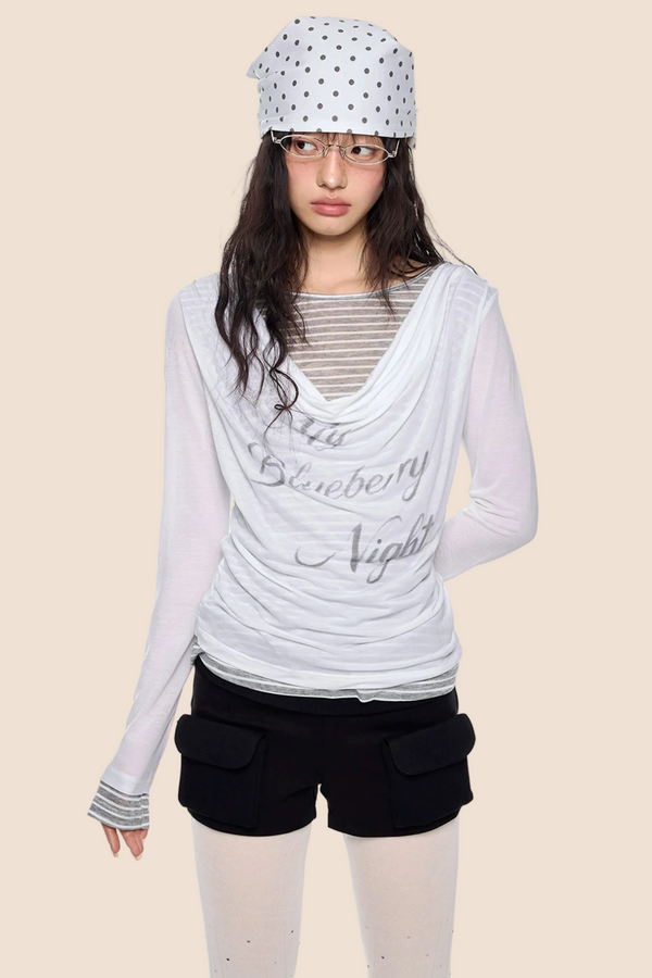 Swing Collar Printed Blouse