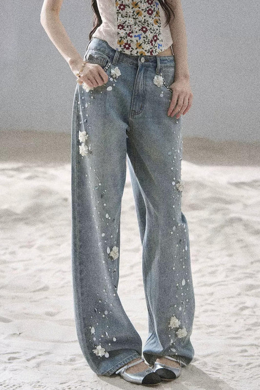 Starry Appliqué Denim Pants