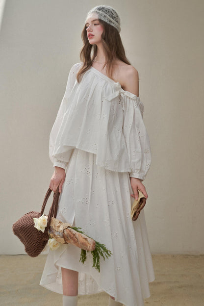 Embroidered Flower Elegant Skirt Set-Up