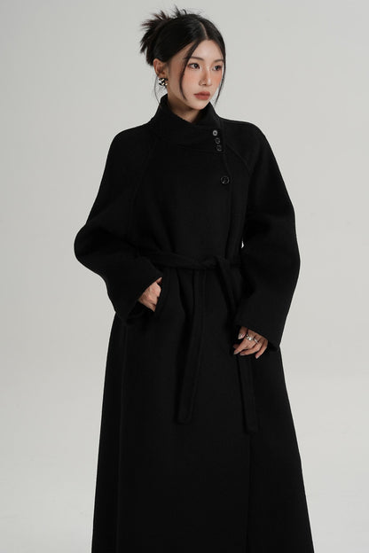 Diagonal Collar Woolen Long Coat