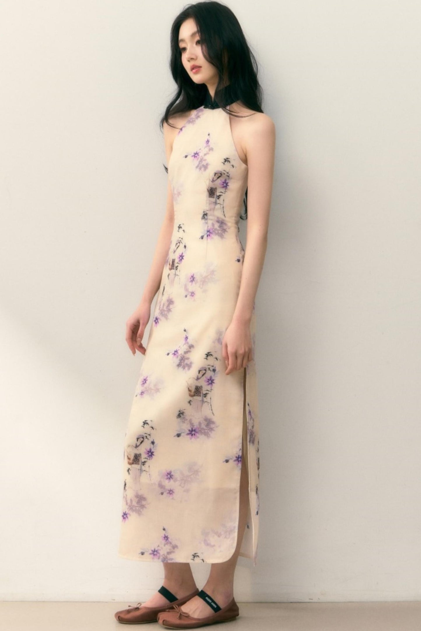 Pastel Lotus Neck-Tie Oriental Dress