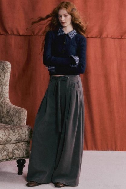 Pleated Retro Wide-Leg Pants