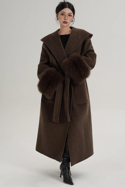Fox Sleeve Wool Coat