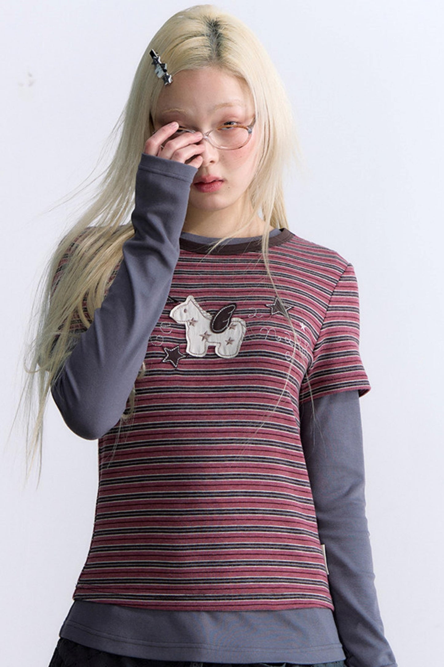 T-Shirt mit Pony-Applikation und Stickerei