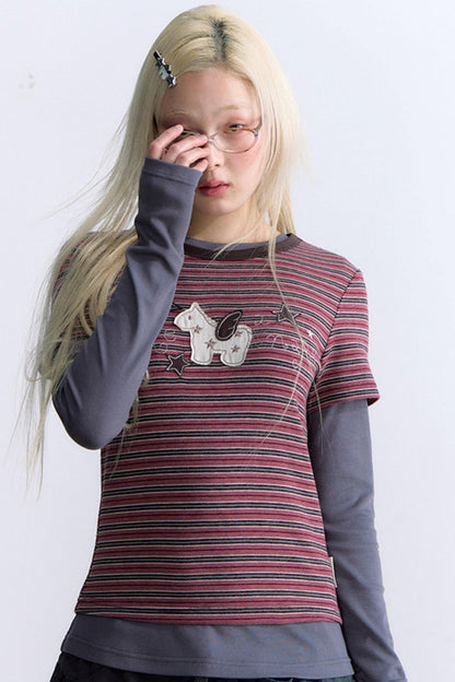 T-Shirt mit Pony-Applikation und Stickerei