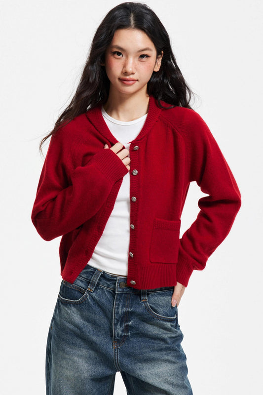 Pure Wool Raglan Cardigan