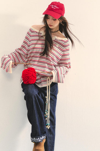 Pink Striped Knit Top