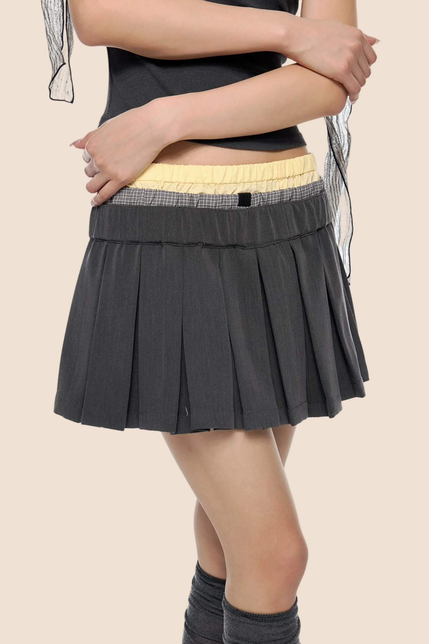 Plaid Patchwork Pleated Skirt