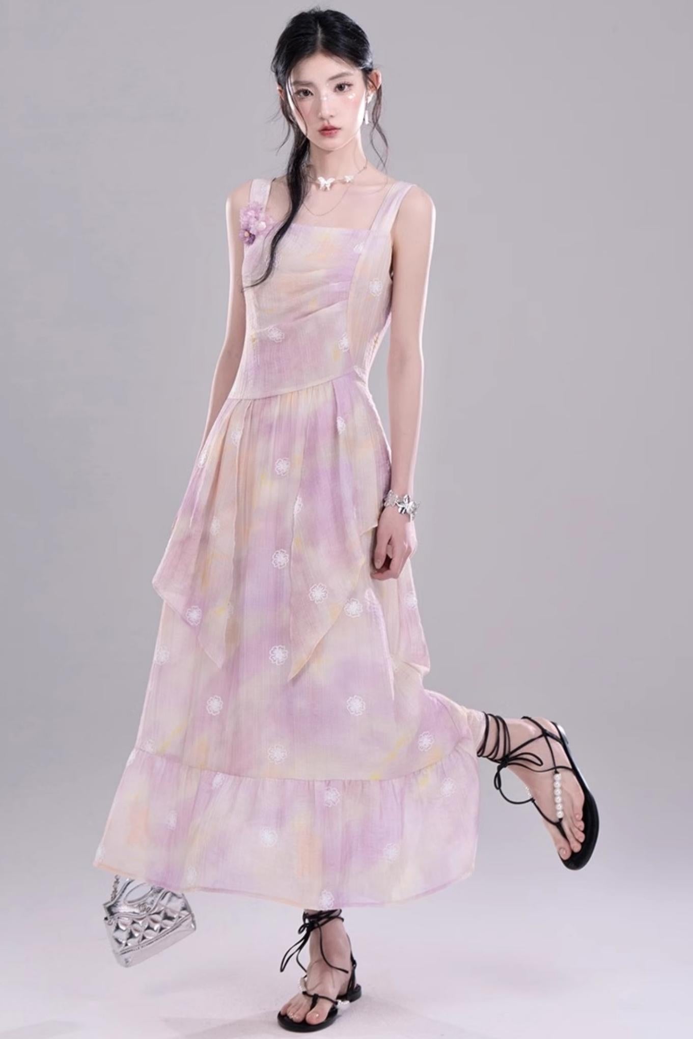 Purple Floral Sleeveless Dress