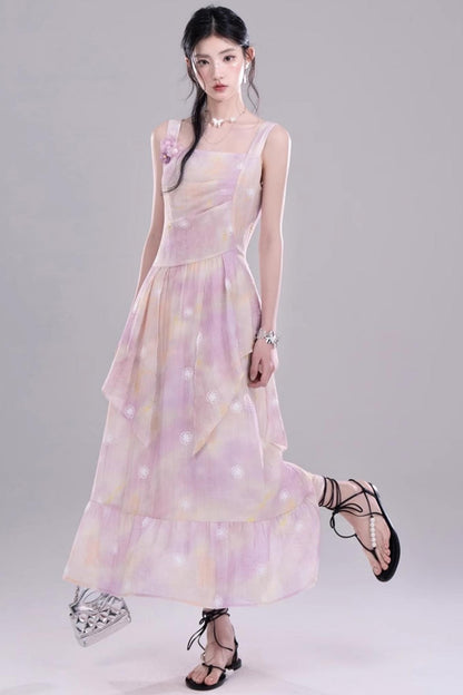 Purple Floral Sleeveless Dress