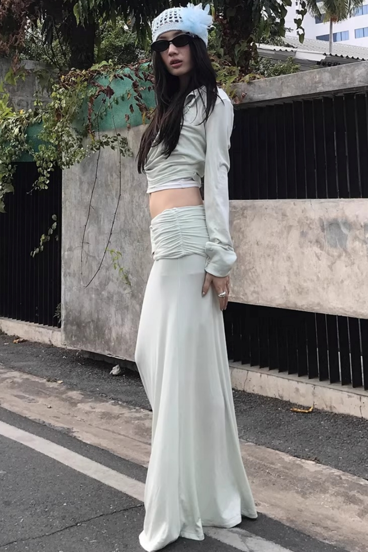 Color-Block Knit Cowl Top Set