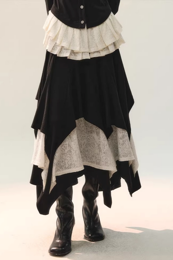 Black Wool Lace Top & Skirt Set-Up
