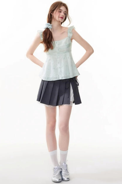 Textured Square Neck Halter Top & Skirt Set-Up