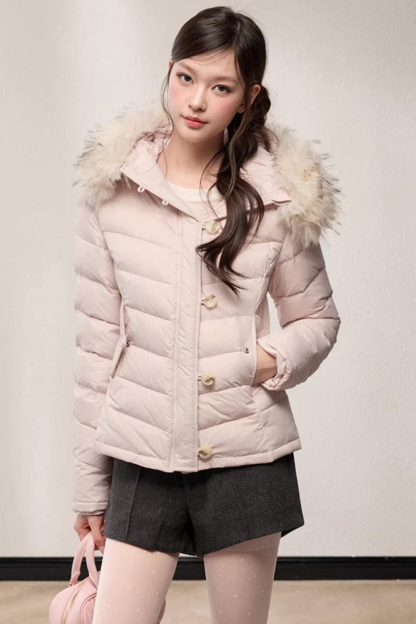 Fur Collar Hooded Slim Fit Jacket