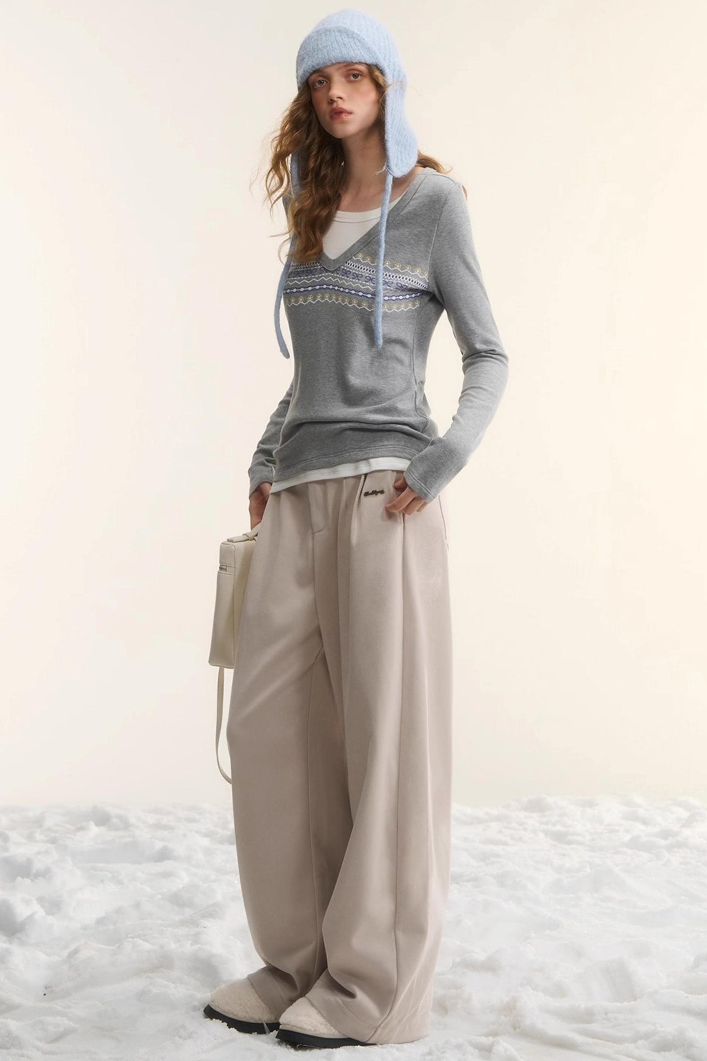 Plaid Fleece-Lined Wide-Leg Pants