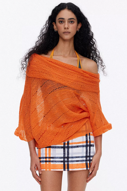 One-Shoulder Hollow Knit Sweater