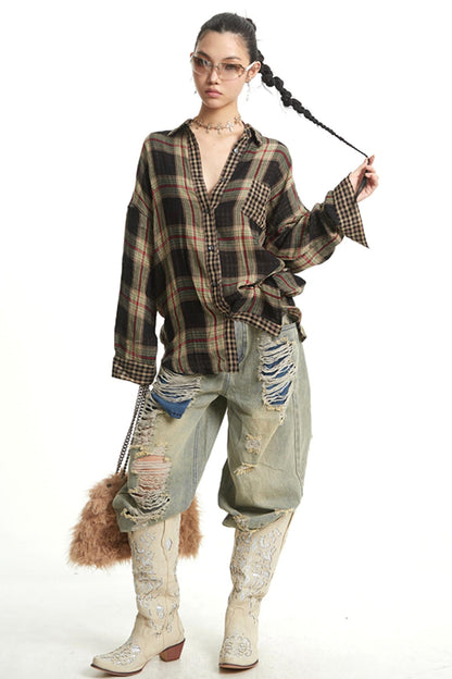 Retro Wide-Leg Denim Trousers