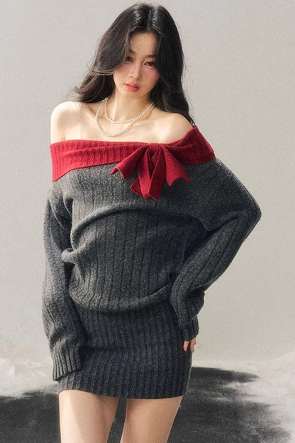 Off-Shoulder American Sweater Dress