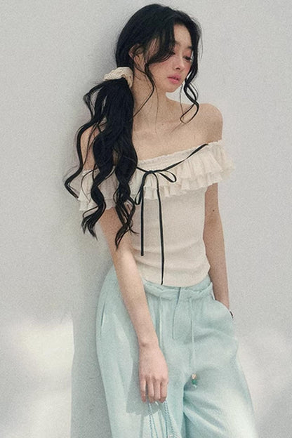 Schulterfreie Rüschenbluse