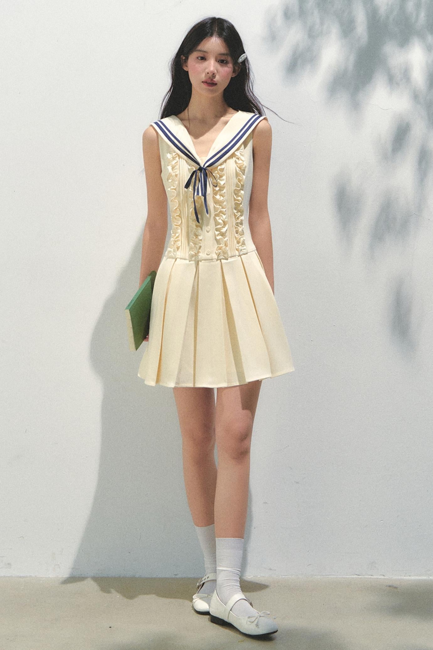 Summer Navy Pleated Dress