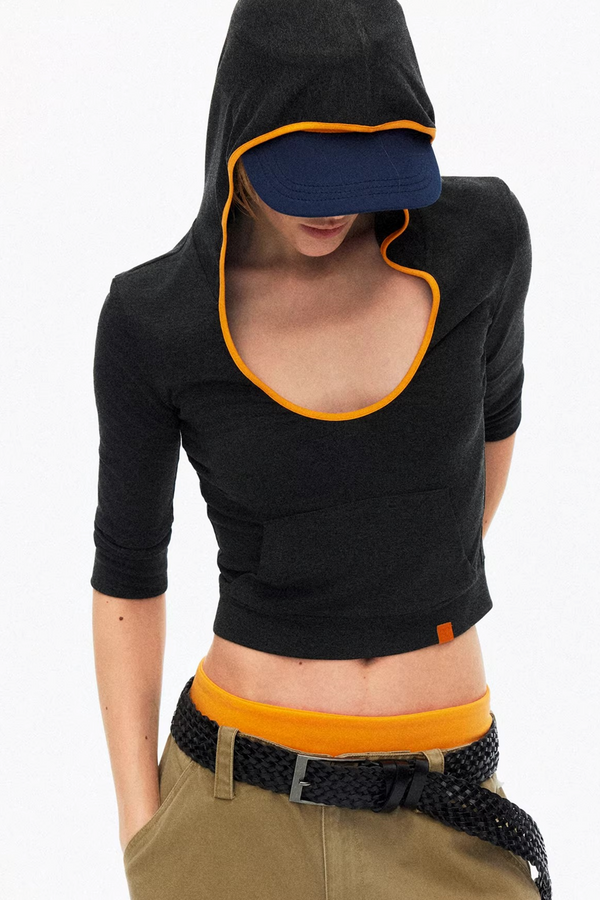 Color-Blocked Hooded Knitted Top