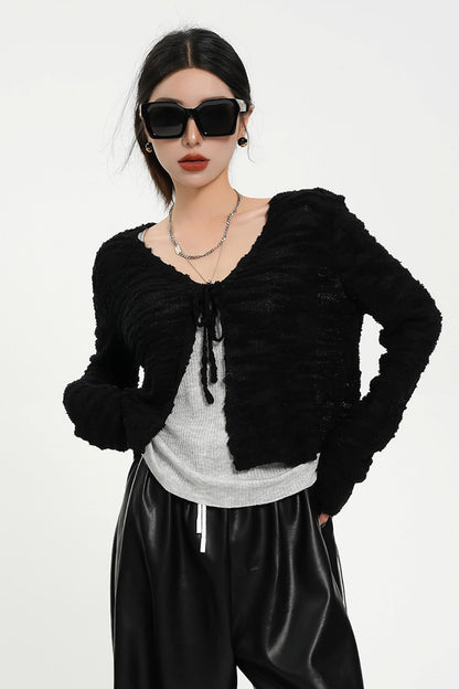 Niche Cropped Knit Cardigan