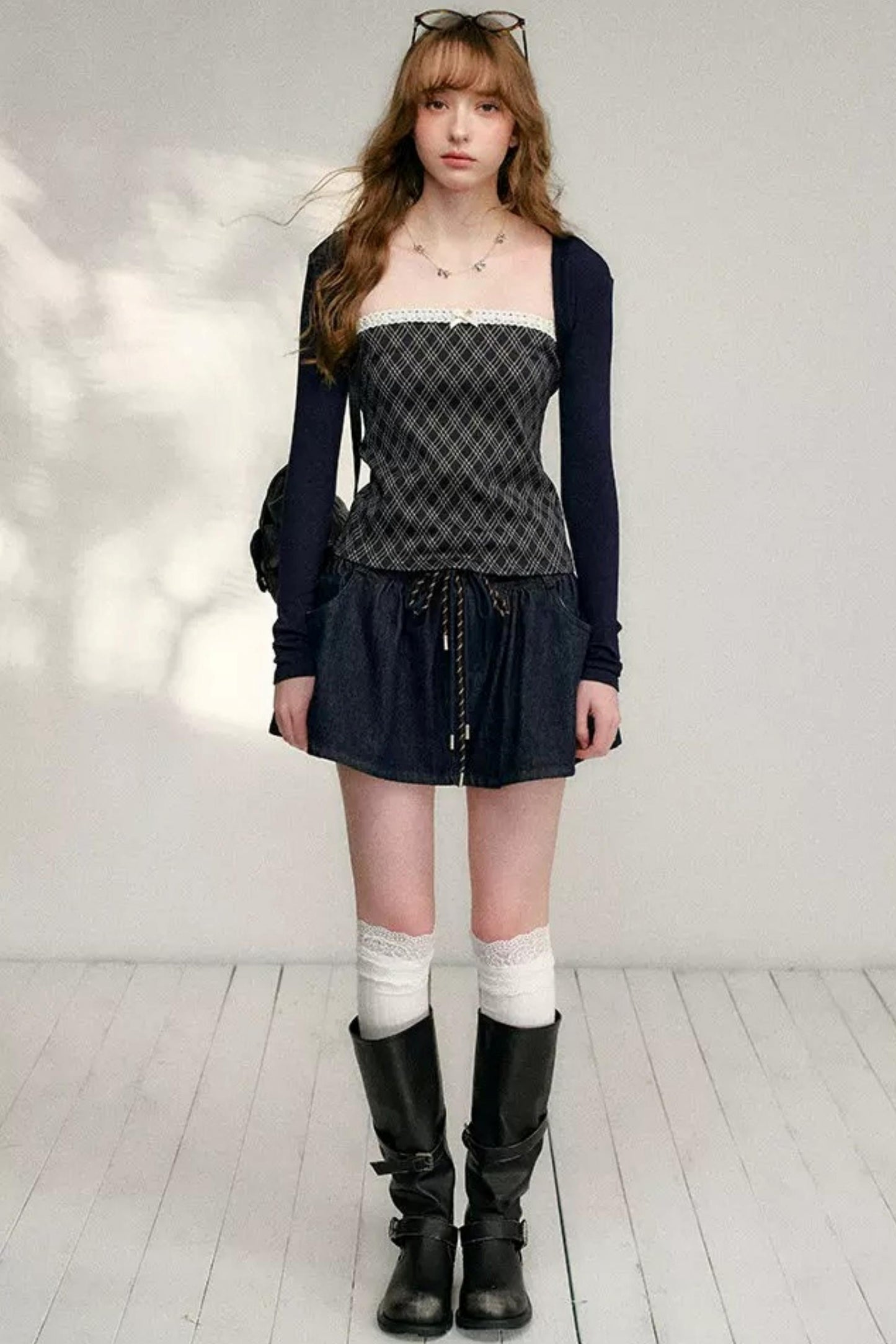 Lace Plaid Patchwork T-Shirt