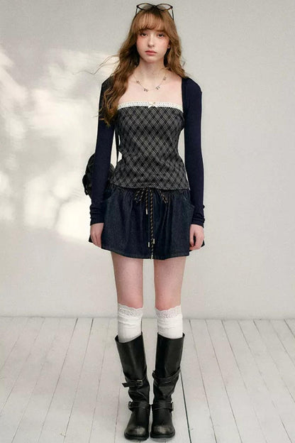 Lace Plaid Patchwork T-Shirt