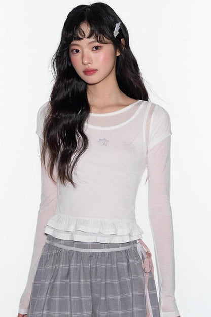 Ruffle Tencel Long-sleeved Top Set-Up