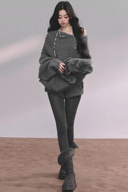 American Off-Shoulder Cable Sweater