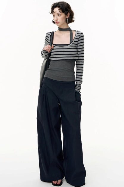Drawstring Cotton Flared Sweatshirt Slacks