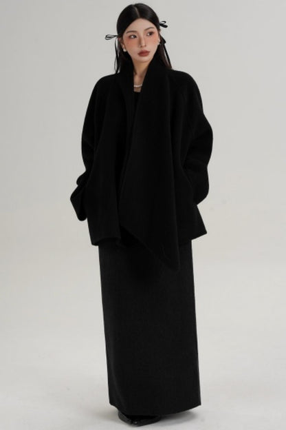 Elegant Lace-Up Woolen Coat