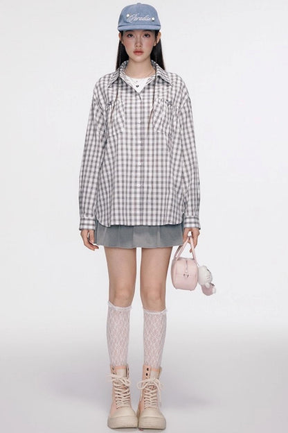 Vintage Bow Pocket Long-sleeved Shirt