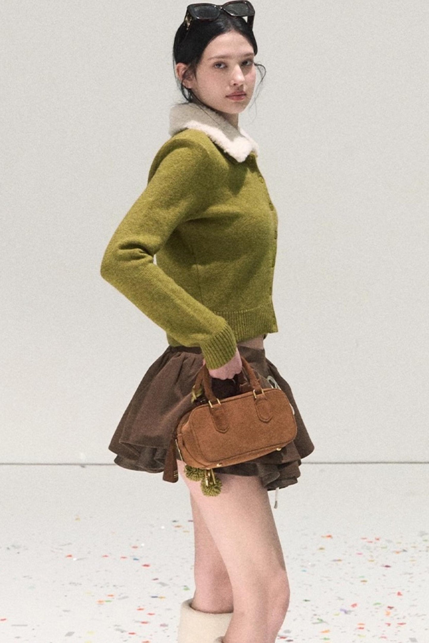 Plaid Color-Blocked A-Line Skirt