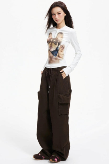 Vintage Drawstring Loose Cargo Pants